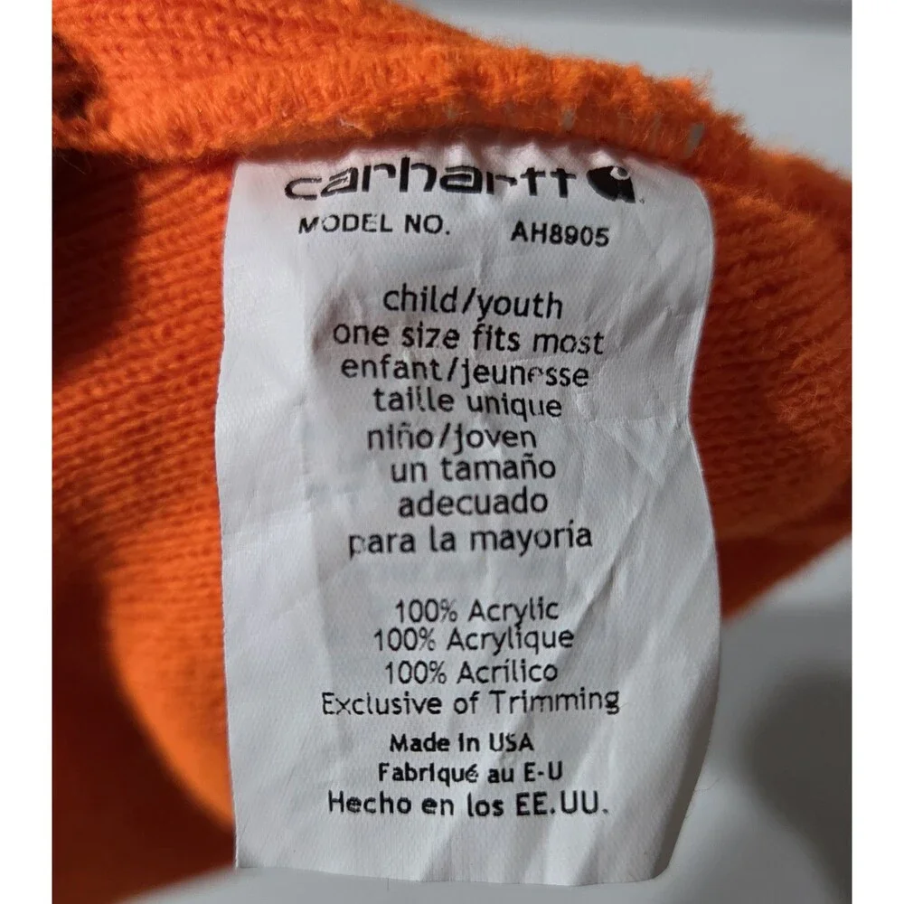 Carhartt AH8905 Beanie Youths One Size Orange Knit USA